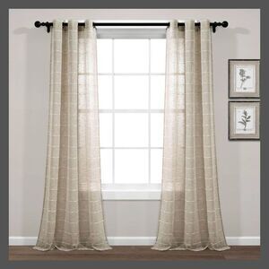 Open Box - Lush Decor - Set of 2 (95"x38") Farmhouse Textured Grommet Shee Tan